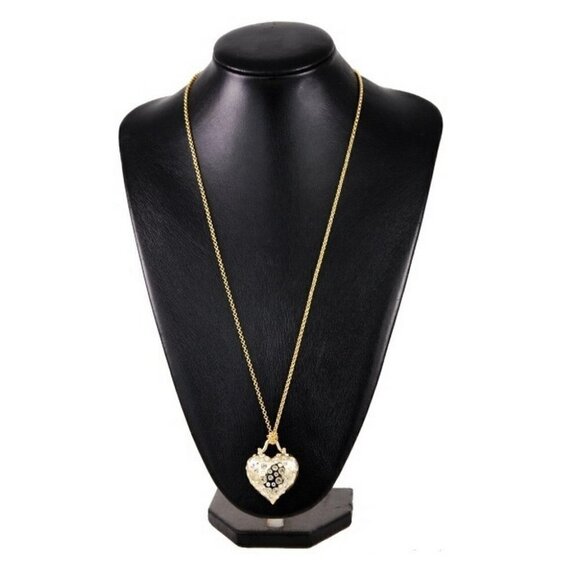 32" Long Beautiful Gold Aurora Borealis Crystal Heart Love Necklace - Picture 2 of 4